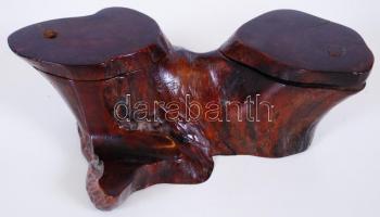 Cca 1920 tinta és írószer tartó, rózsafa gyökér, alul repedt, h: 20cm, m:7 cm