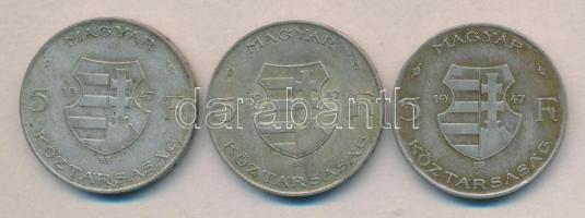 1947. 5Ft Ag "Kossuth" (3x) T:2-
