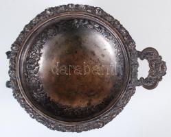 Cca 1860 ezüstözött cukortartó, letört fogóval, d:21 cm, m:8 cm