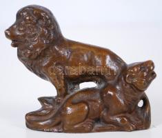 Oroszlán pár, öntött bronz, jelzés nélkül, m:8 cm, h:9 cm