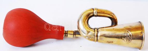 cca 1920 Häckel réz autókürt /  Vintage brass horn, 28cm