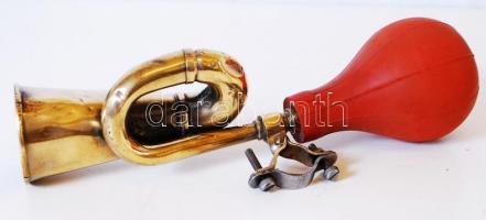 cca 1920 Häckel réz autókürt / 
Vintage brass horn, 28cm