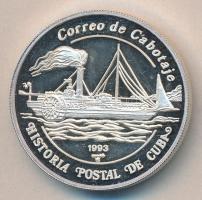 Kuba 1993. 5P Ag "Postatörténet-hajó" T:PP Cuba 1993. 5 Pesos Ag "Postal History of Cuba-Ship" C:PP