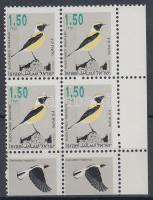 Madarak tabos négyes tömb (1 foszfor csíkkal), Birds margin block of 4 (with 1 phosphor stripe)