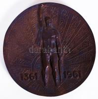 "1361-1961 Debrecen 600 éve város" feliratú bronz plakett, nagyméretű, jelzés nélkül, eredeti tokjában, d:14,5