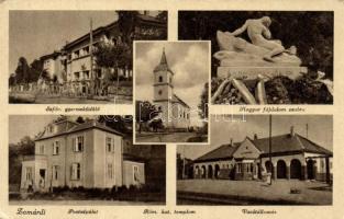 Zamárdi vasútállomás, posta, gyermeküdülő, Magyar fájdalom szobra, templom (kis szakadás / small tear)