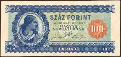 1946. 100Ft nyomdai papírráncokkal T:I-(kis sarokkopás)