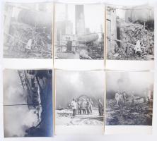 cca 1930 Vasúti tartálykocsi robbanás tűzoltók akcióban 12 db fotó 12x15 cm