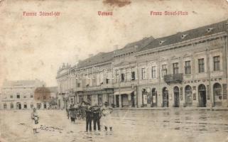 Versec Franz Joseph square, the shops of Josef Unger, Julius Schicker, S. Schwartz, and brothers Hofmann (gluemark) (fl)