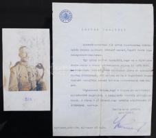 1917 Kölcsönös gratulációs levél Szurmay (aláírt) minisztertől, Szászy Ágost alezredesnek és egy fotó az alezredesről.