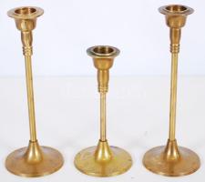 Réz gyertyatartó párban és egy soloban, m:18 cm, m:13 cm / Copper candlestick in pairs and one in solo