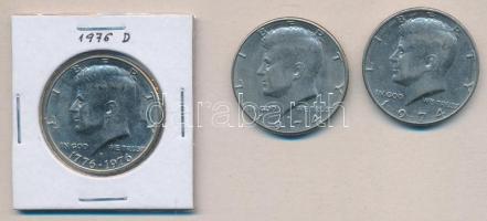 Amerikai Egyesült Államok 1974-1976. 1/2$ "Kennedy" (3xklf) T:2 USA 1974-1976. 1/2 Dollar "Kennedy" (3x) C:XF