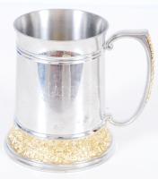 Sörös korsó kb 0,4 l, fém, aranyozott díszítéssel, jelzett, m:13 cm/ Metal beer mug