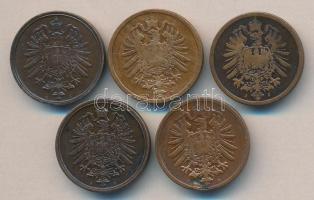 Német Birodalom 1874-76. 2Pf (5x) klf verdejelek T:2,2-
German Empire 1874-76. 2 Pfennig (5x) differ...