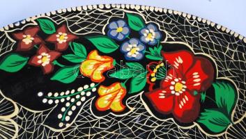 Nagyméretű fazekas dísztál, jelzett, Makfalvi Székely Fazekasság, kézzel festett, hibátlan, d:42 cm