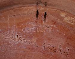 Nagyméretű fazekas dísztál, jelzett, Makfalvi Székely Fazekasság, kézzel festett, hibátlan, d:42 cm