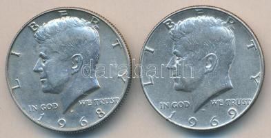 Amerikai Egyesült Államok 1968D/69D 1/2$ Ag "Kennedy" (2x) T:2 USA 1968D/69D 1/2 Dollar Ag "Kennedy" (2x) C:XF