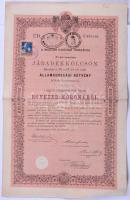 1892. Magyar Korona Országai 4%-kal kamatozó Járadékkölcsön államadóssági kötvénye 1000K-ról szelvényekkel T:hajtott