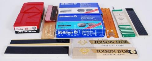 Irodaszer tétel: grafit betétek, vonalzó, kihúzó stb