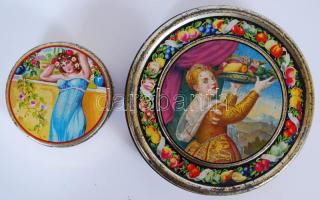 Cca 1910 2 db fém reklámos doboz hölgyekkel/ Metal cookie boxes with ladies