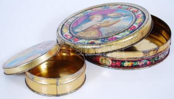Cca 1910 2 db fém reklámos doboz hölgyekkel/ Metal cookie boxes with ladies
