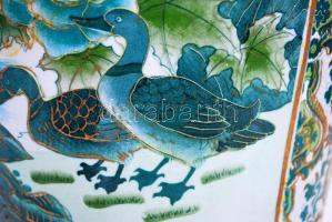 Terebess, zöld kacsás padlóváza, kézzel festett,  jelzett, m:60 cm/ Hand painted Terebess porcelain ...