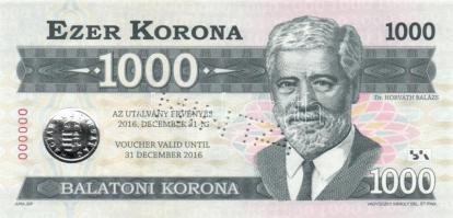 2012. "Balatoni Korona" helyi pénz sorozat: 500K "MINTA" + 1000K "MINTA&quo...