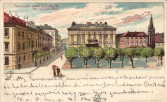 1899 Temesvár Jenő herceg tér / square, Geiger litho