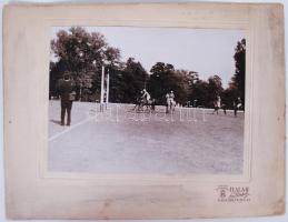 Cca 1900, 4 db kemény hátú fotó lovaspóló mérkőzésről, jelzett, Halmi udvari fényképész/ Polo match ...