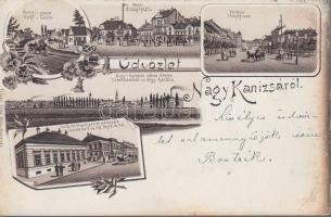 1898 Nagykanizsa 48. gyalogezred laktanyája, Fő utca és Fő tér, Petőfi utca litho (EB)