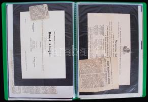 27 db halotti értesítő 1907-1994, ismert emberek, újság kivágások, albumba rendezve