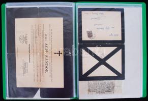 27 db halotti értesítő 1907-1994, ismert emberek, újság kivágások, albumba rendezve