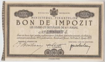 Románia 1932. 500L + 1000L (2x) + 10.000L adójegyek T:I,II(egyiken tűzőkapocs nyomok) Romania 1932. 500 Lei + 1000 Lei (2x) + 10.000 Lei "Bon De Impozit" C:Unc,XF(one with pin holes)