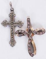 2db ezüst (Ag) kereszt medál markzitokkal, illetve cirkóniával /  Silver crucifixes with marcasites and baddeleyites, br: 4,5gr