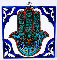 Indiai szerencsejel csempe, kézzel festett, hibátlan, 15×15 cm /Indian tile with symbol of good luck