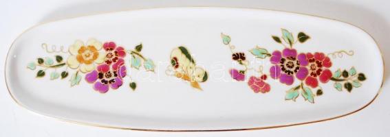 Zsolnay pillangós kupicás készlet, kézzel festett, jelzett, hibátlanok, h:26 cm (tál), m:5 cm (kupic...