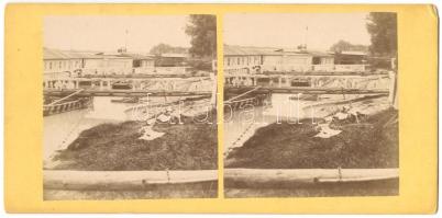 cca 1880 Pozsony Duna-part sztereofotó / Pressburg Danube stereo photo