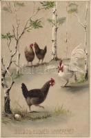 New Year, chicken, rooster litho