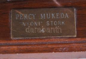 Percy Mukeda (1956-): Pelikán. Bronz, jelzett, fa talapzaton, m:42 cm / Percy Mukeda: "Nyoni&qu...