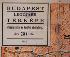 1942 Budapest térkép. Térképészeri hibákkal. Rácz Gyula. Kissé megviselt. 40x50 cm