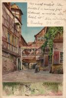 Strasbourg Cour du Corbeau litho, s: F. Hoch