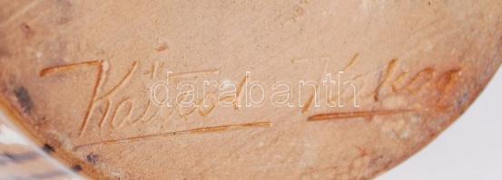 Figurás butella, kézzel festett, mázas kerámia, jelzett Kántor Karcag, apró lepattanások, m:21 cm