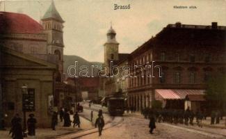 Brassó Cloister street with tram