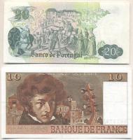 Vegyes: Franciaország 1978. 10Fr + Portugália 1971. 20Esc T:I
Mixed: France 1978. 10 Francs + Portug...