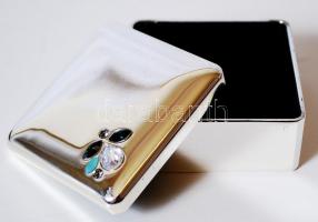 Swarovski üveges ékszertartó fém dobozka, 6×6 cm, m:3 cm / metal mini box with Swarovski glass