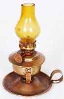 Kicsi, billegős petróleumlámpa sárga burával /  Tiny oil lamp with yellow shade, 12cm