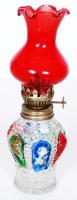 Színes, üveg petróleumlámpa /  Colorful glass oil lamp, 20cm