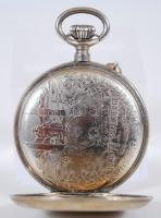 cca 1920 Louis Roskopf zsebóra hibátlan állapotban, bőr tokkal / Roskopf pocket watch