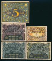 Nagyszőllős 1919. "Ugocsai Világítási Rt." értékjegy 50f, 1K, 2K, 3K, 5K T:I
