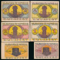 Budapest 1920. "Világítási és Vízmű R.T." Utalványa 20f, 50f, 1K, 2K, 5K, 10K T:I